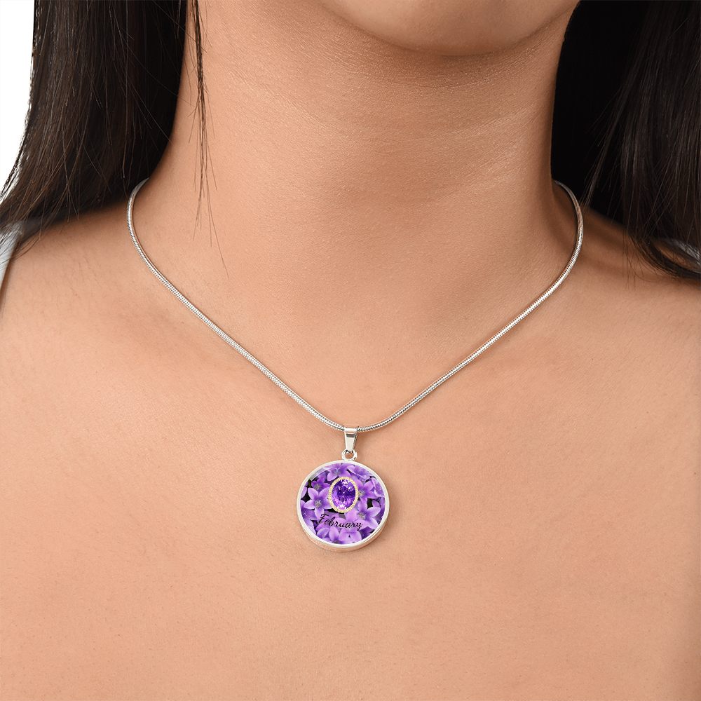 Birth Month Circle Pendant Necklace: February