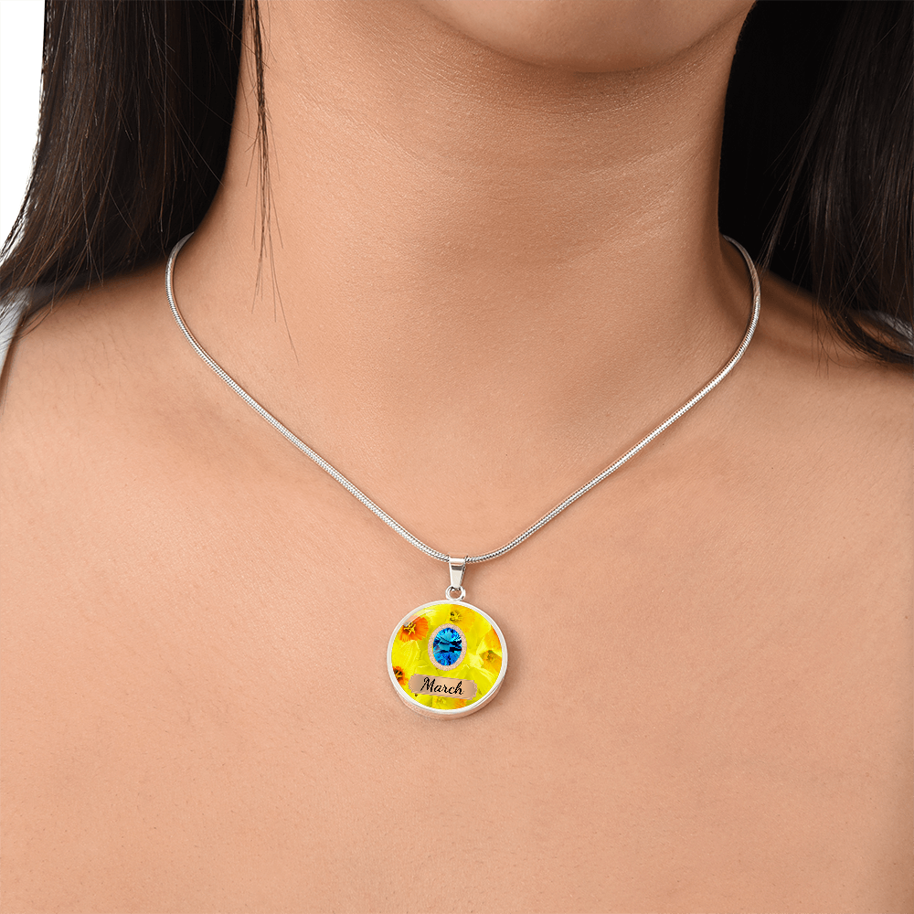 Birth Month Circle Pendant Necklace: March