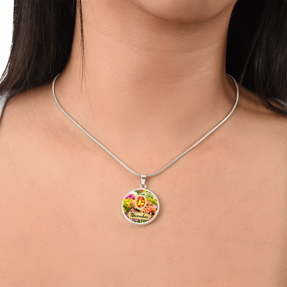 Birth Month Circle Pendant Necklace: November