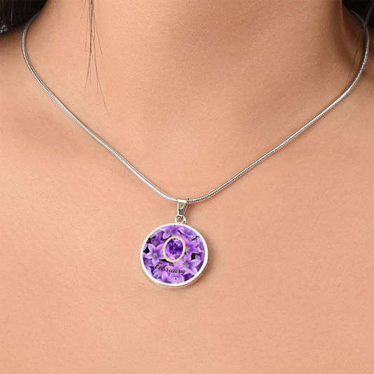 Birth Month Circle Pendant Necklace: February