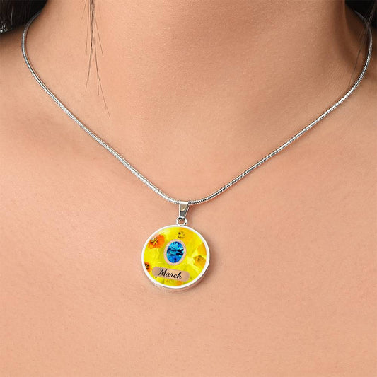 Birth Month Circle Pendant Necklace: March