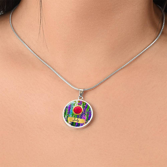Birth Month Circle Pendant Necklace: July