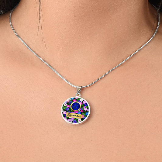 Birth Month Circle Pendant Necklace: September