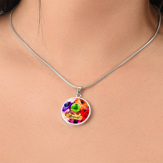 Birth Month Circle Pendant Necklace: August