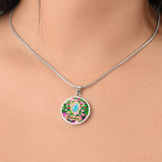 Birth Month Circle Pendant Necklace: October