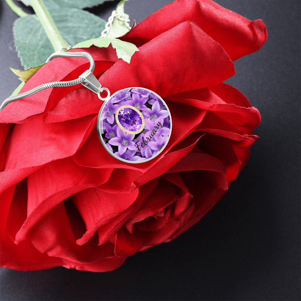 Birth Month Circle Pendant Necklace: February