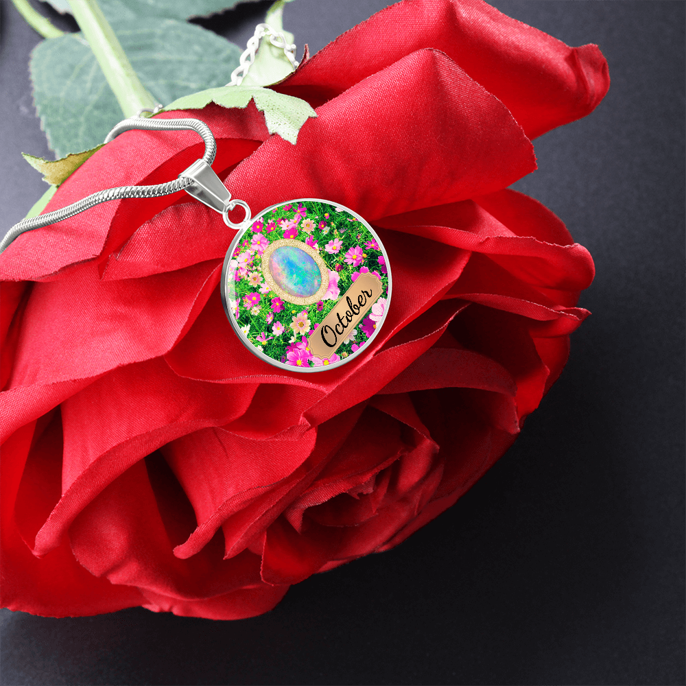 Birth Month Circle Pendant Necklace: October