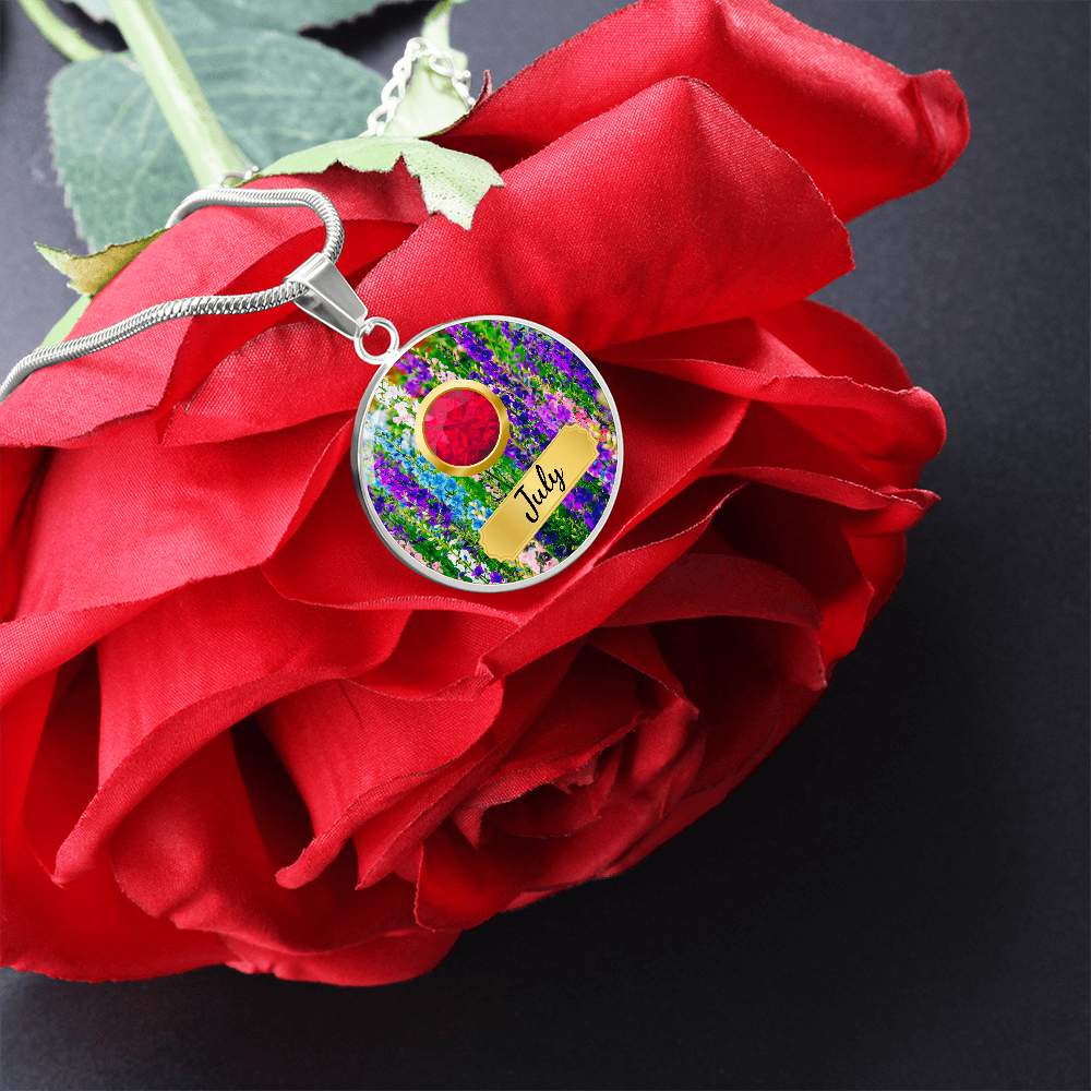 Birth Month Circle Pendant Necklace: July