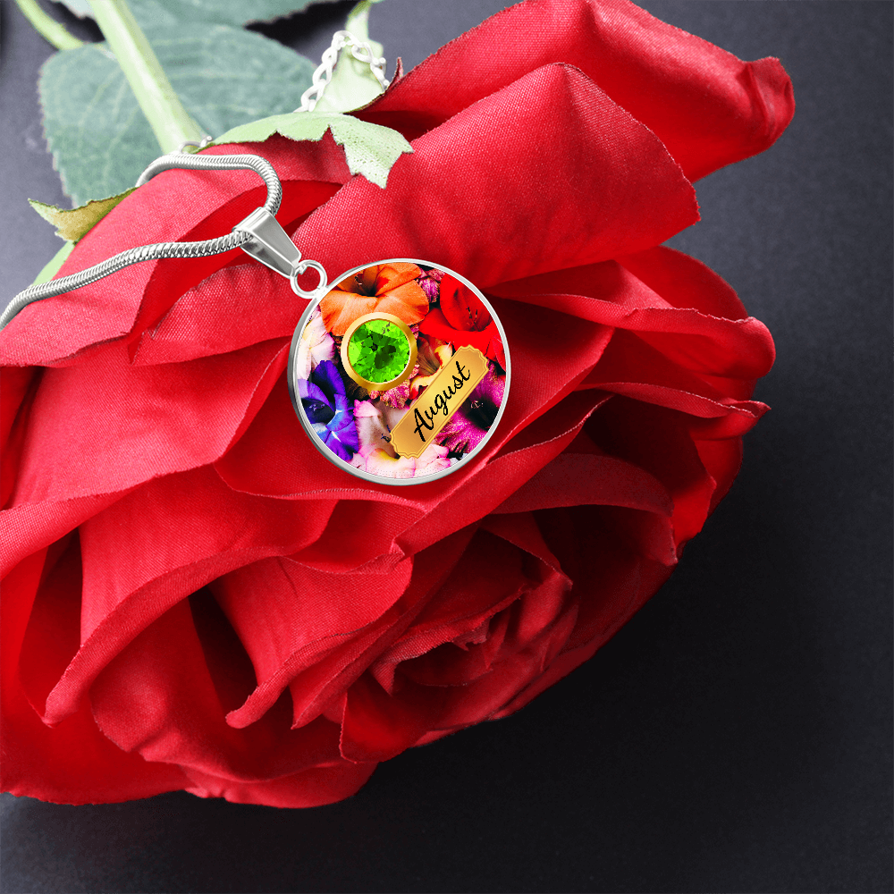 Birth Month Circle Pendant Necklace: August