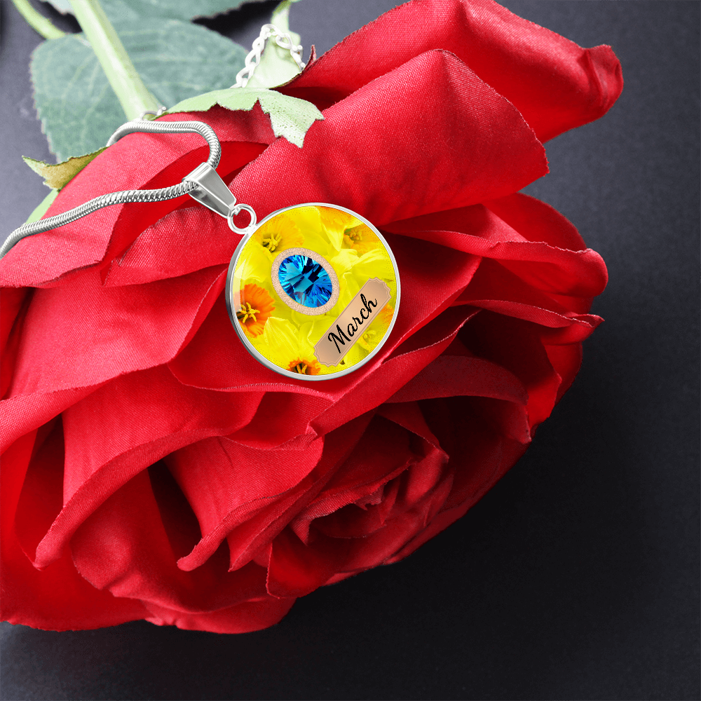 Birth Month Circle Pendant Necklace: March