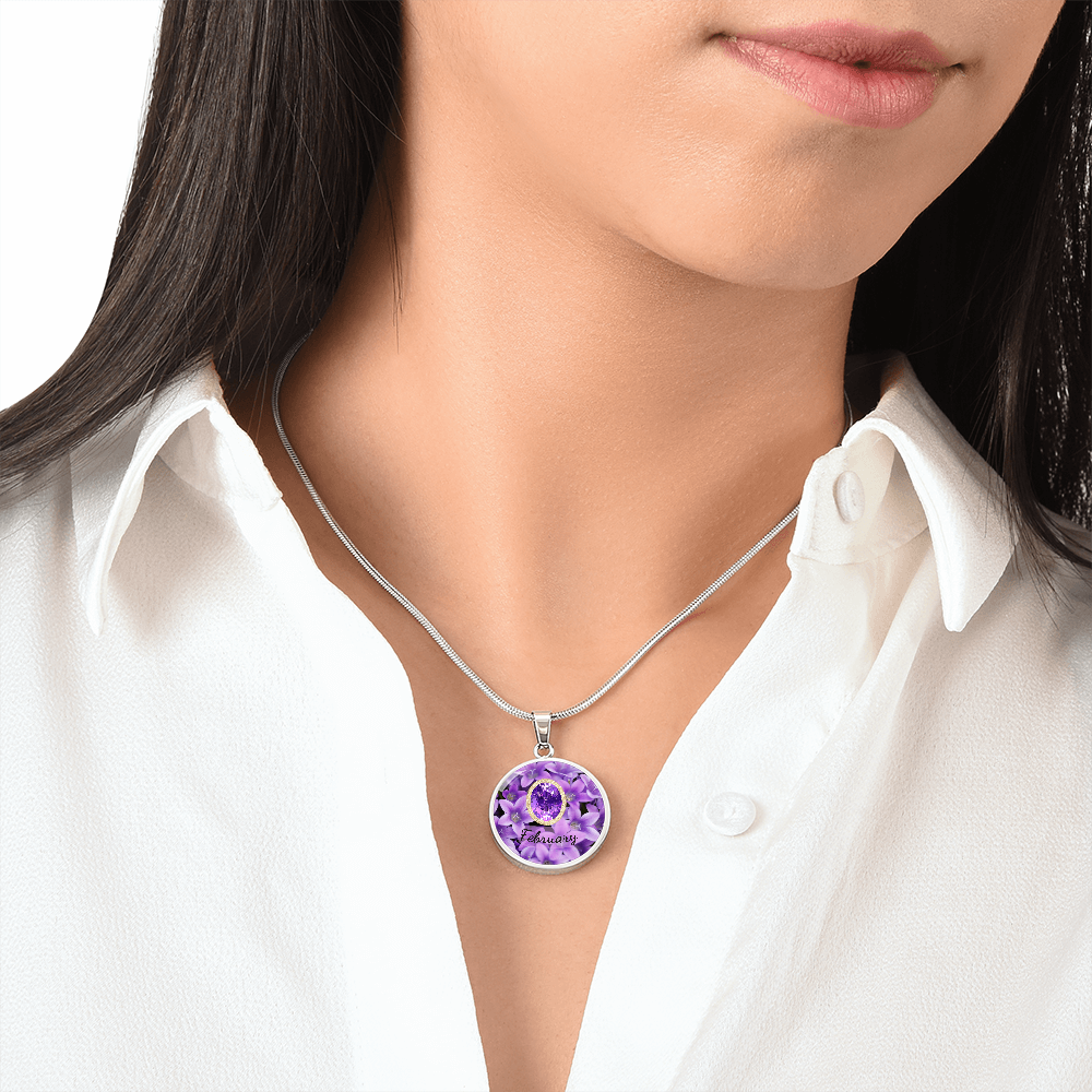 Birth Month Circle Pendant Necklace: February