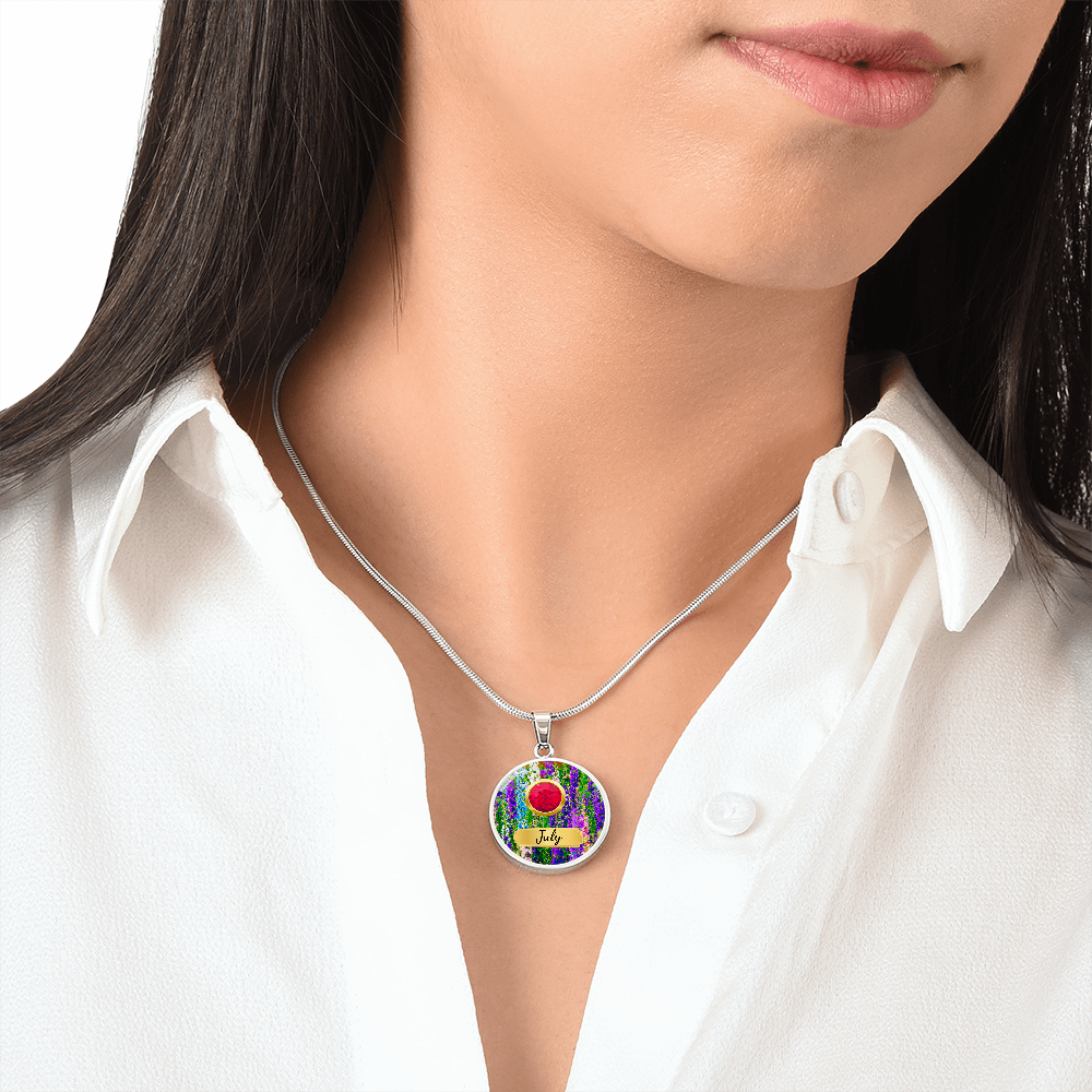 Birth Month Circle Pendant Necklace: July