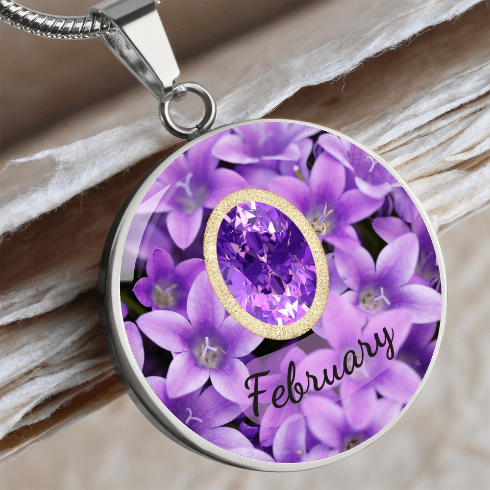 Birth Month Circle Pendant Necklace: February