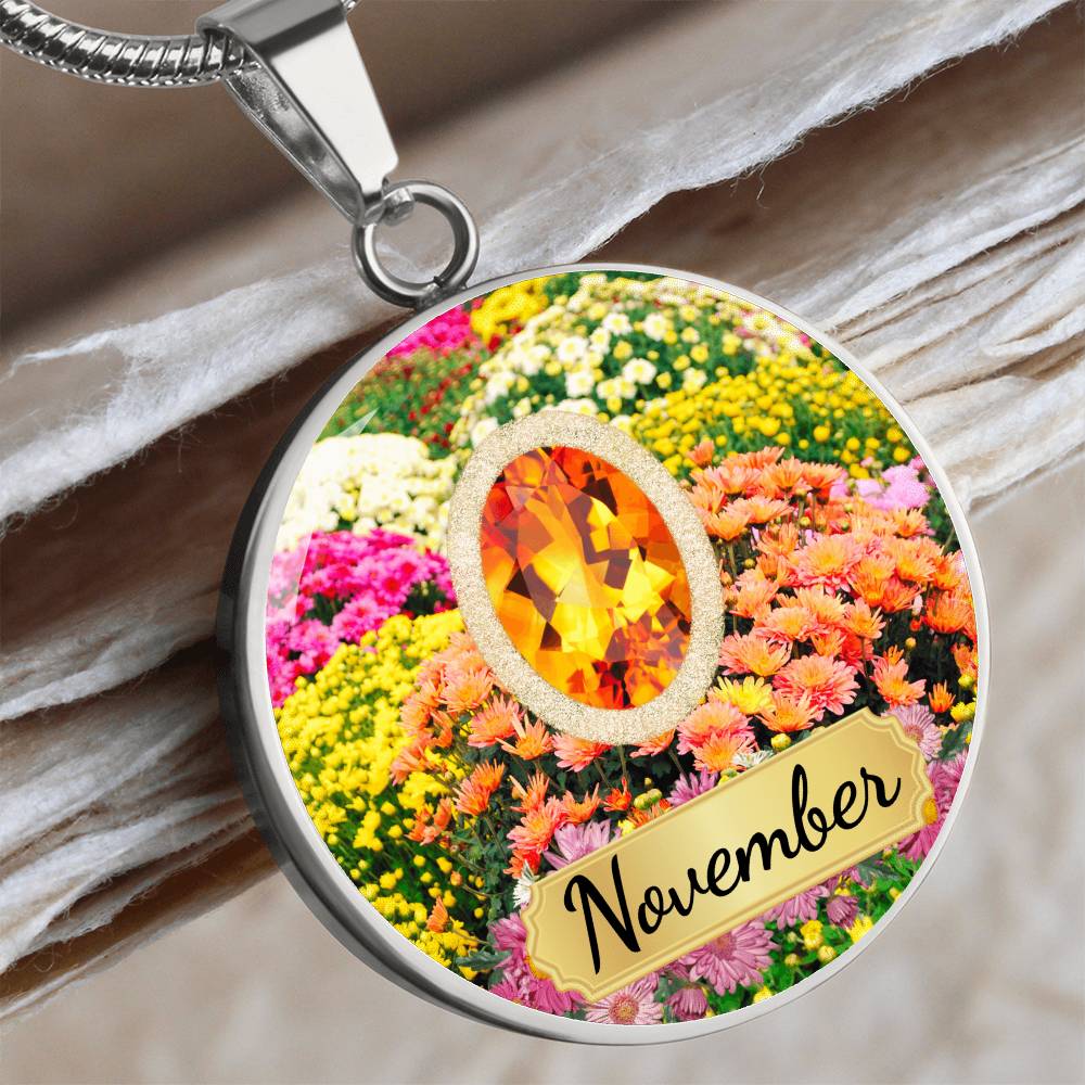 Birth Month Circle Pendant Necklace: November