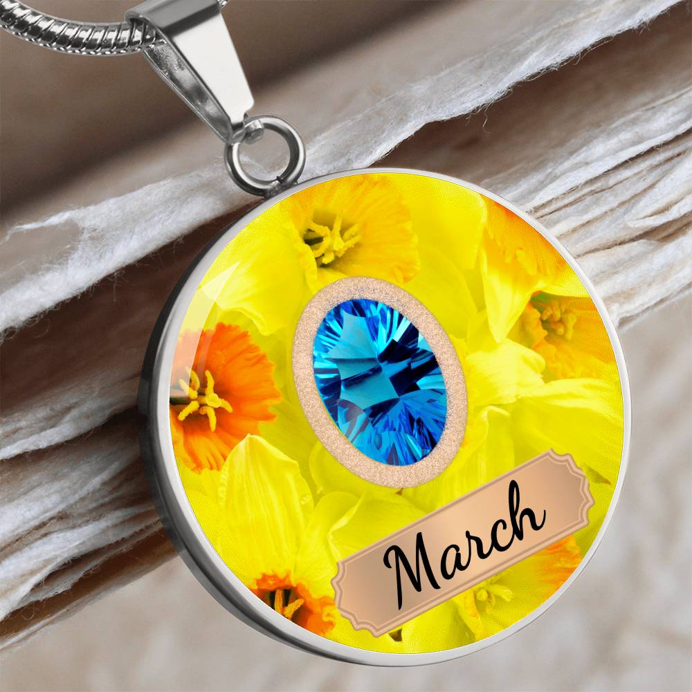 Birth Month Circle Pendant Necklace: March