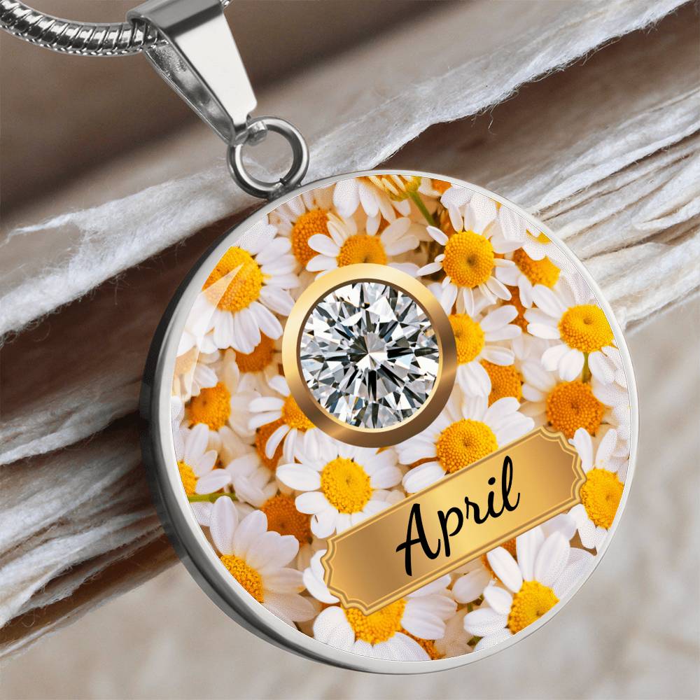 Birth Month Circle Pendant Necklace: April