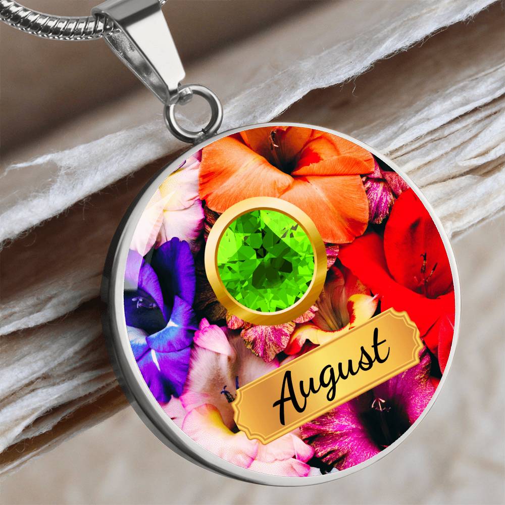 Birth Month Circle Pendant Necklace: August