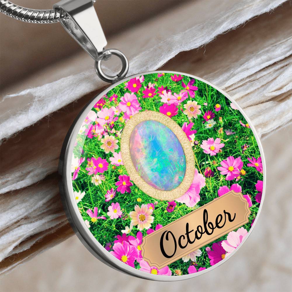 Birth Month Circle Pendant Necklace: October