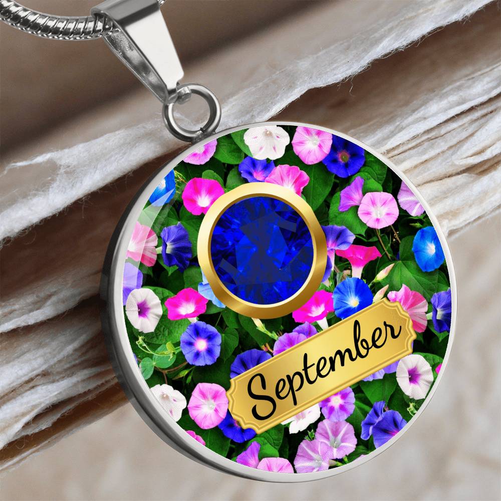 Birth Month Circle Pendant Necklace: September