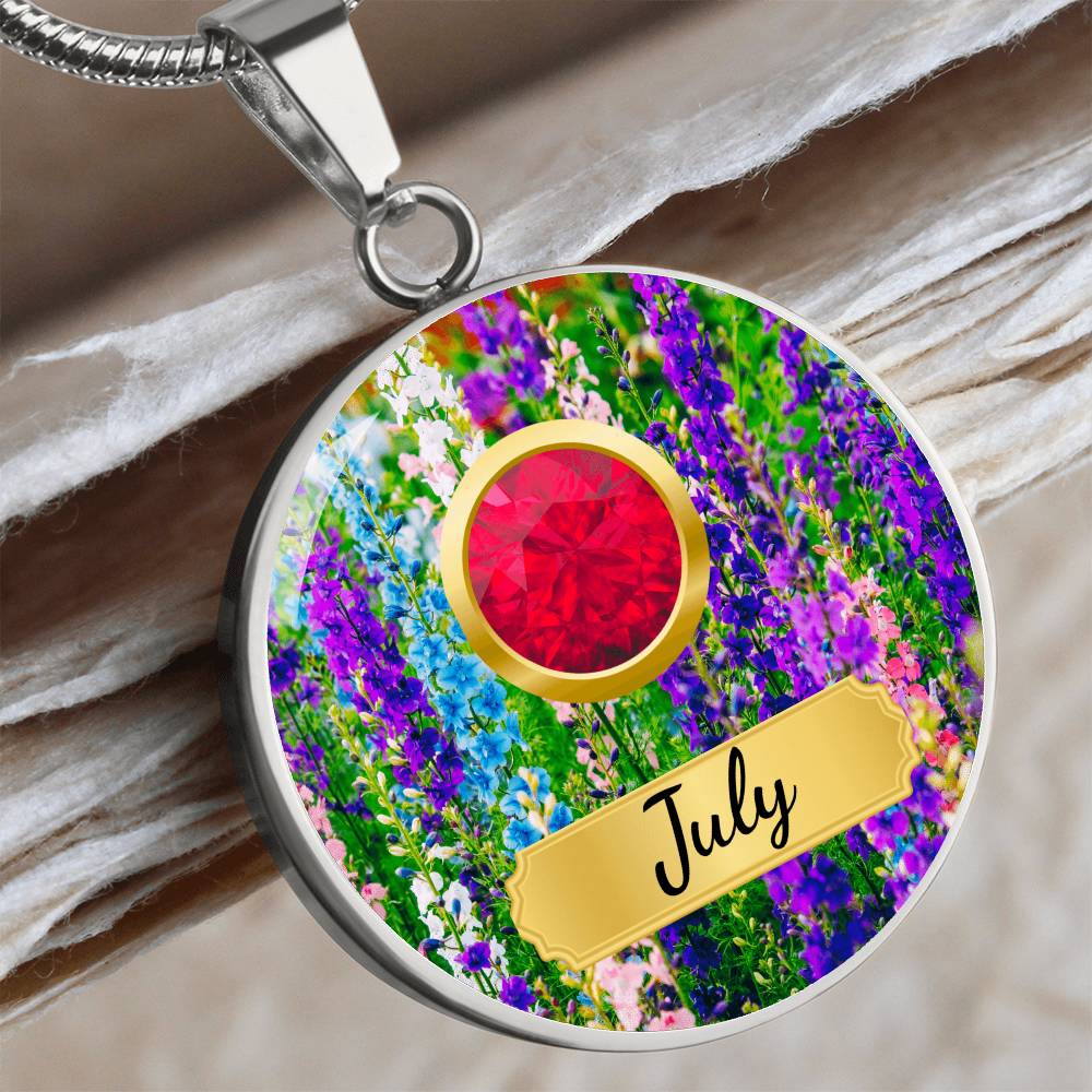 Birth Month Circle Pendant Necklace: July