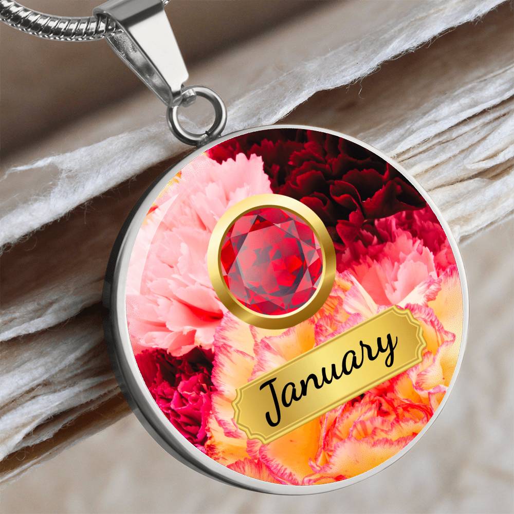 Birth Month Circle Pendant Necklace: January