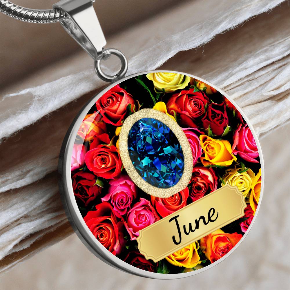 Birth Month Circle Pendant Necklace: June