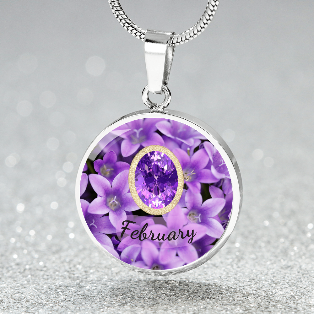 Birth Month Circle Pendant Necklace: February