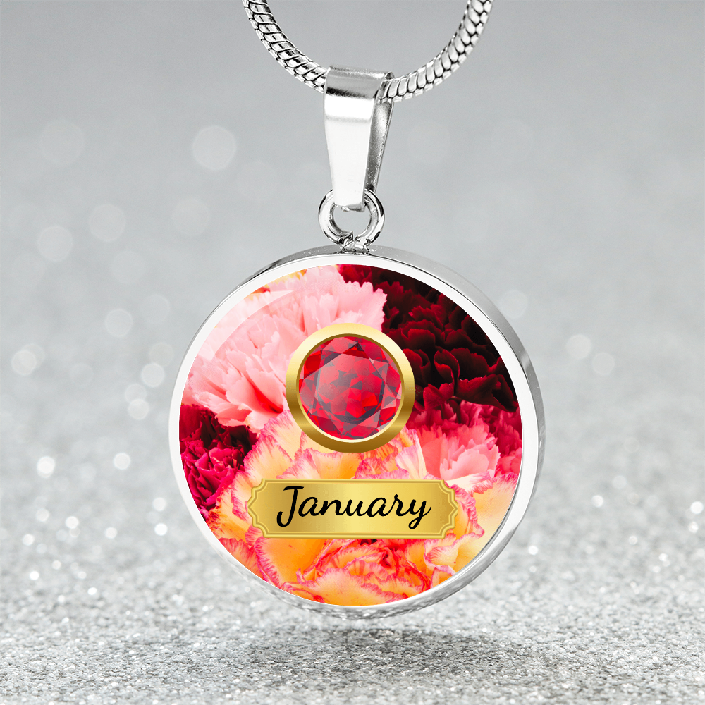 Birth Month Circle Pendant Necklace: January
