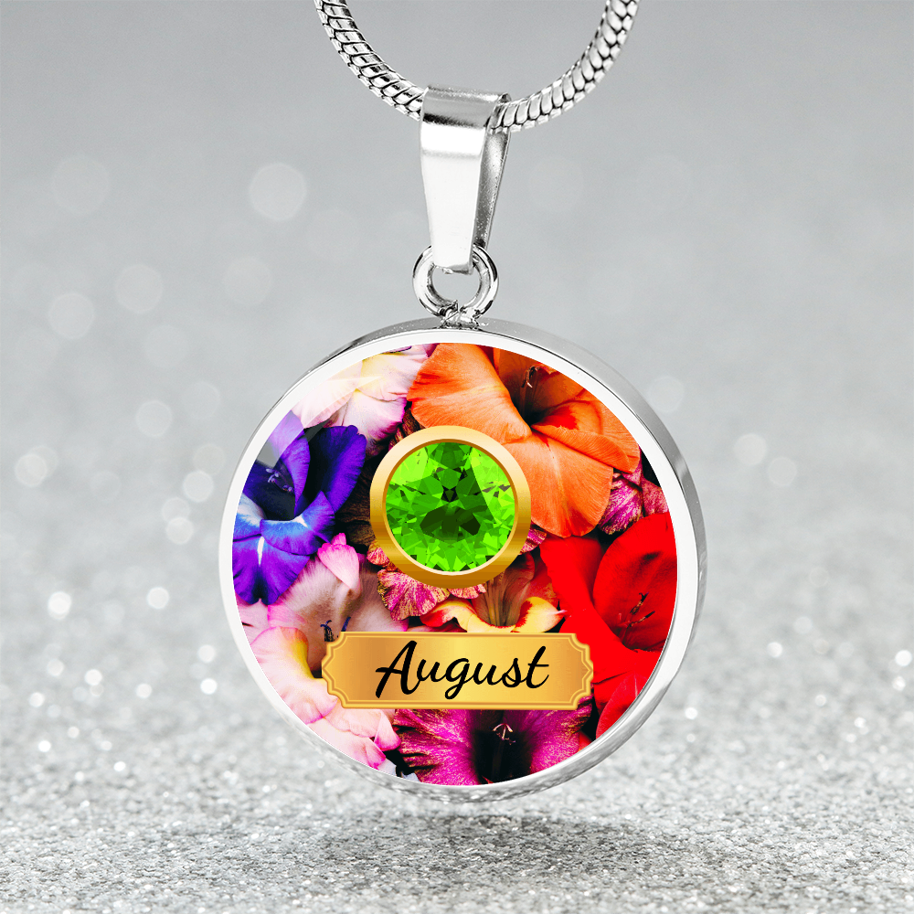 Birth Month Circle Pendant Necklace: August