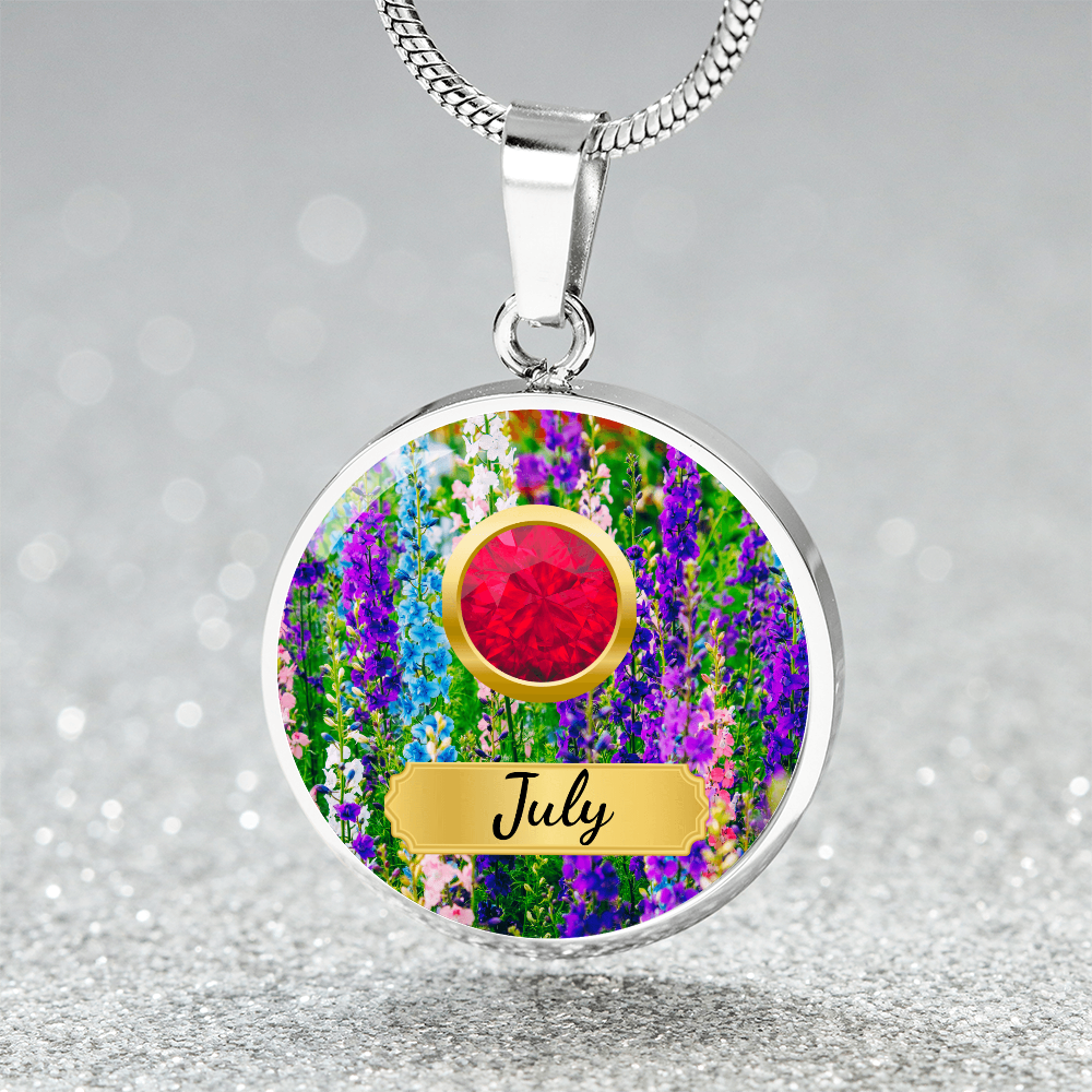 Birth Month Circle Pendant Necklace: July