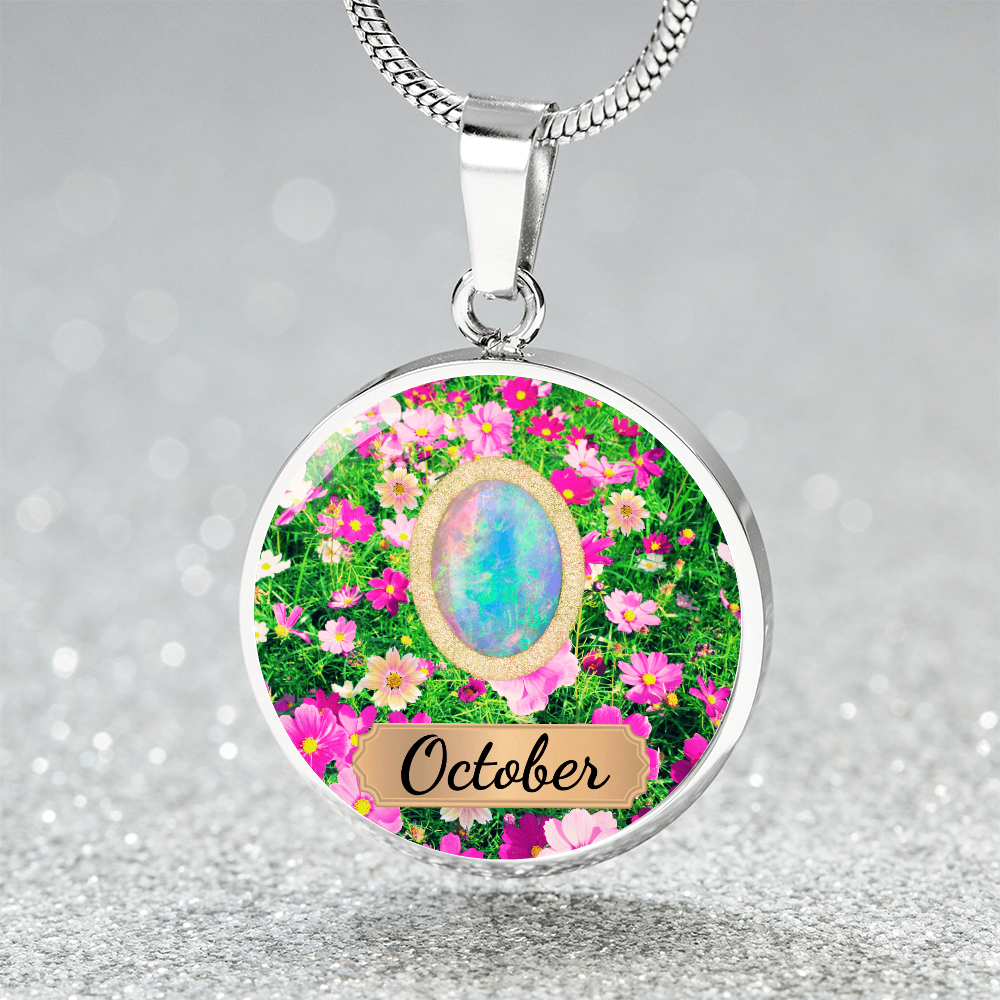 Birth Month Circle Pendant Necklace: October