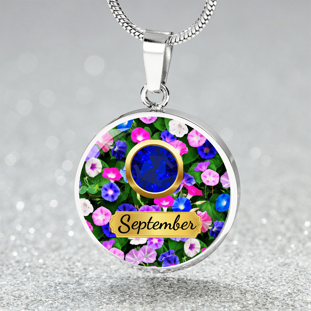 Birth Month Circle Pendant Necklace: September