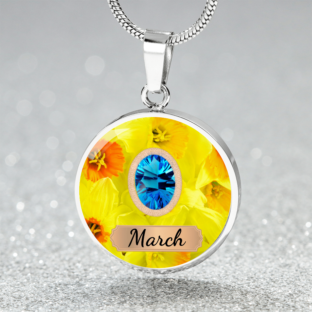 Birth Month Circle Pendant Necklace: March