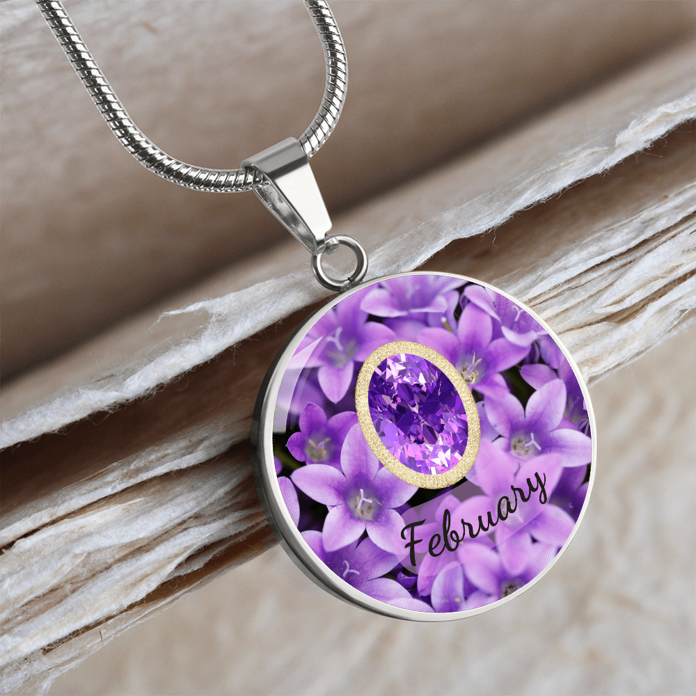 Birth Month Circle Pendant Necklace: February