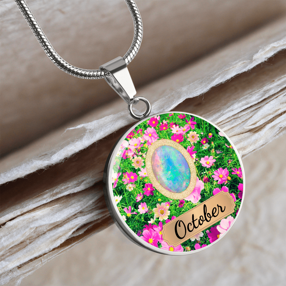 Birth Month Circle Pendant Necklace: October