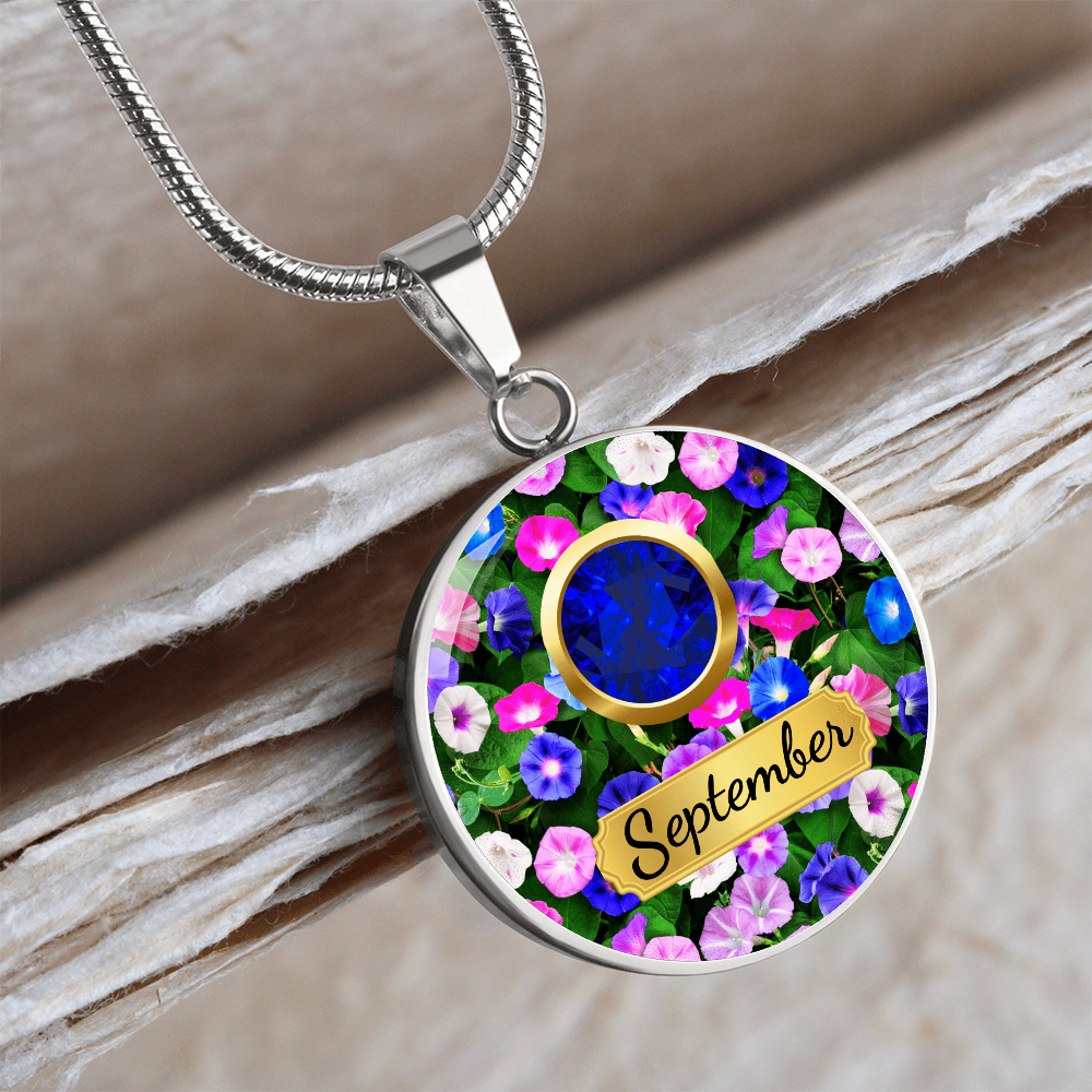 Birth Month Circle Pendant Necklace: September