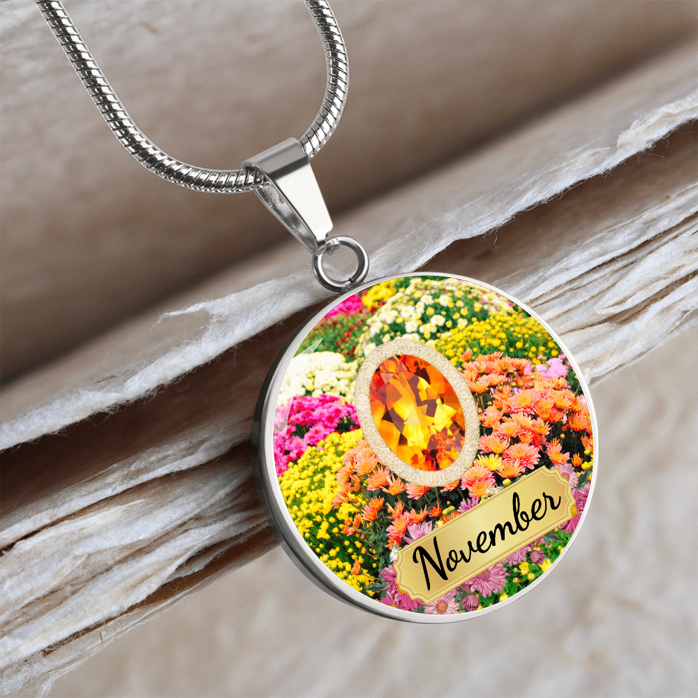 Birth Month Circle Pendant Necklace: November