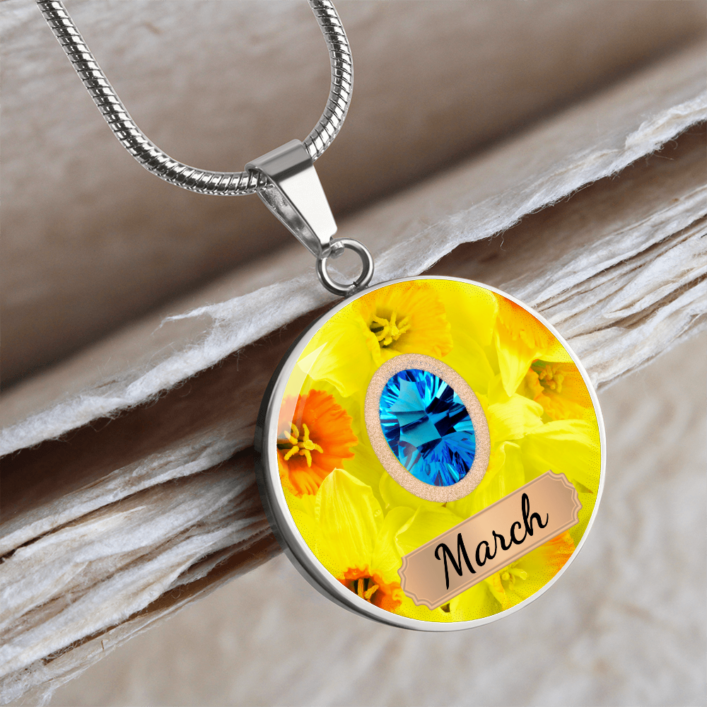 Birth Month Circle Pendant Necklace: March