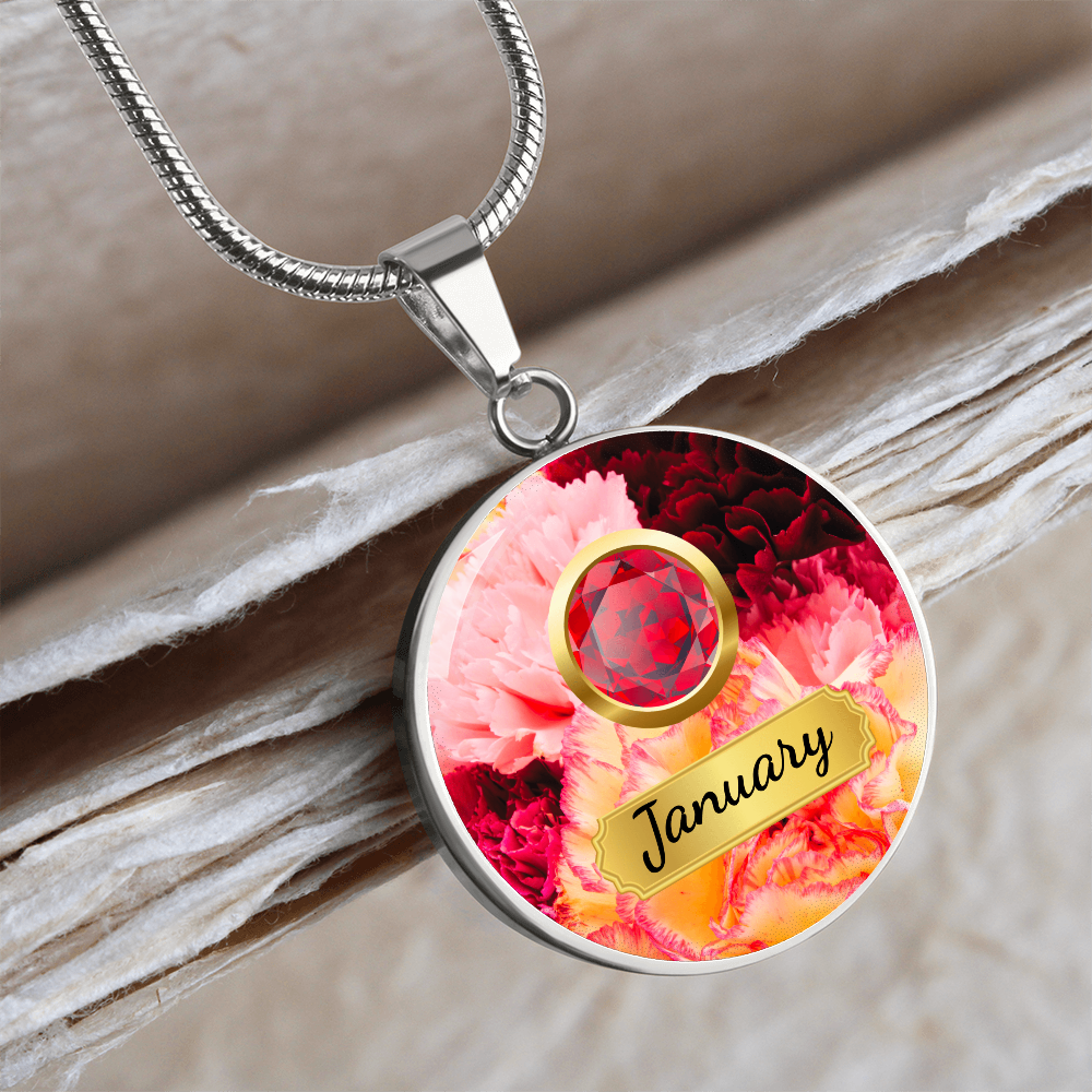 Birth Month Circle Pendant Necklace: January