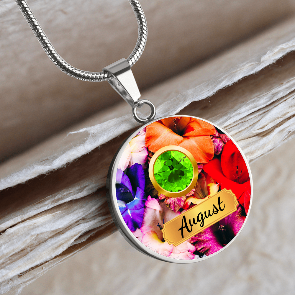 Birth Month Circle Pendant Necklace: August
