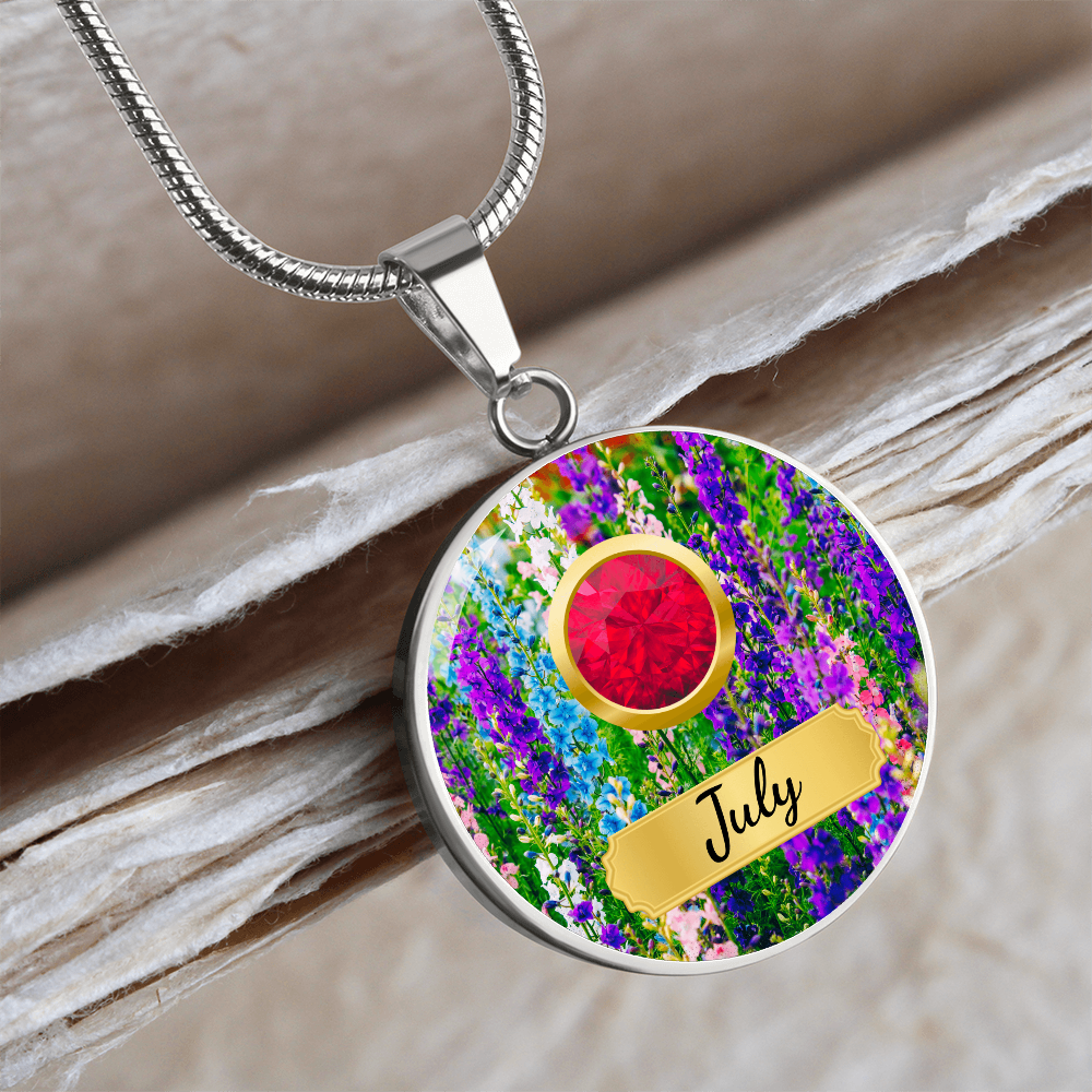 Birth Month Circle Pendant Necklace: July