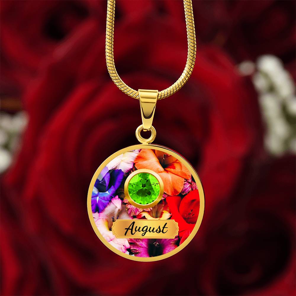 Birth Month Circle Pendant Necklace: August