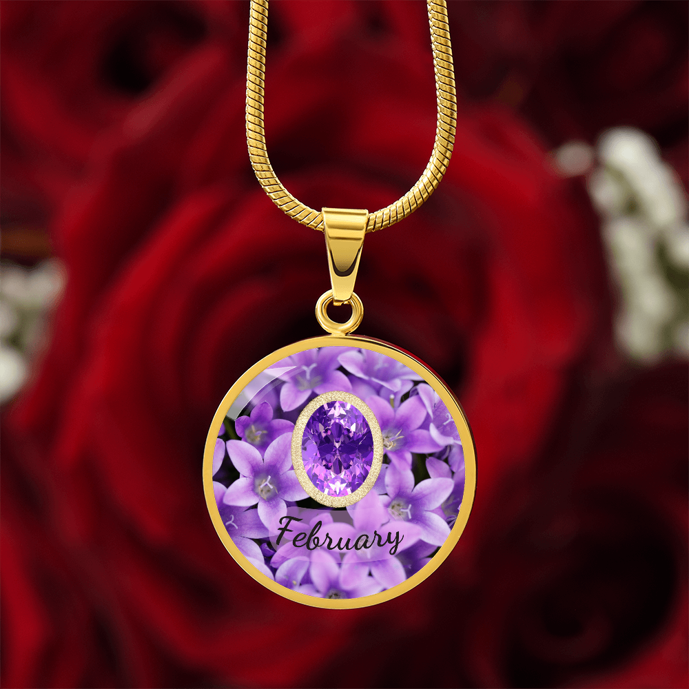 Birth Month Circle Pendant Necklace: February