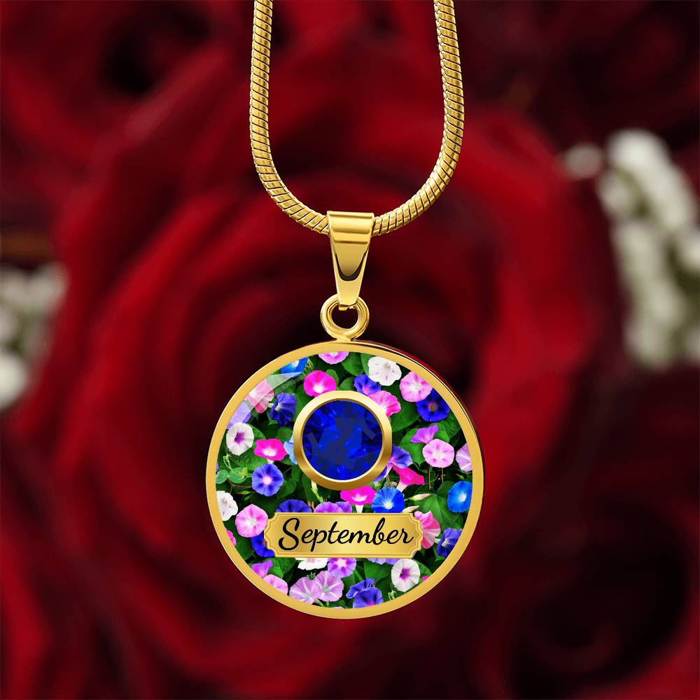 Birth Month Circle Pendant Necklace: September