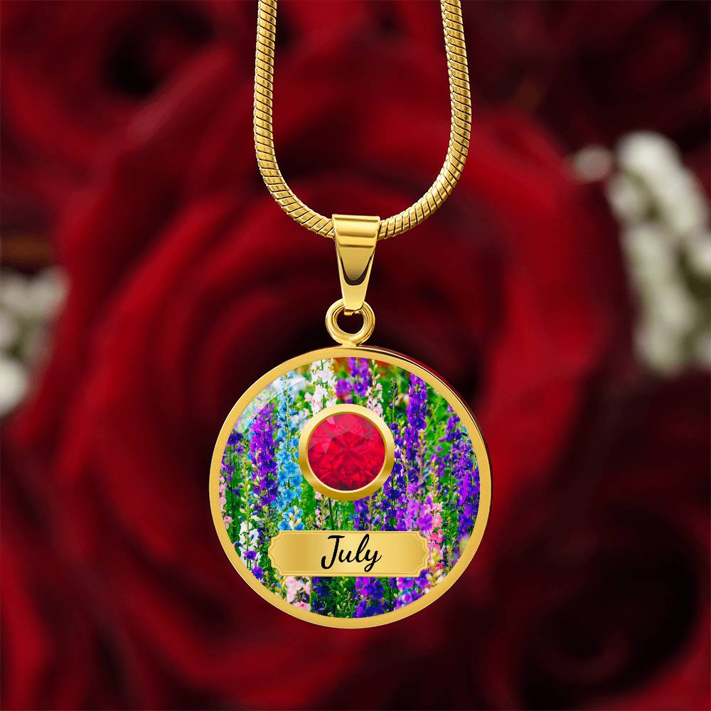 Birth Month Circle Pendant Necklace: July