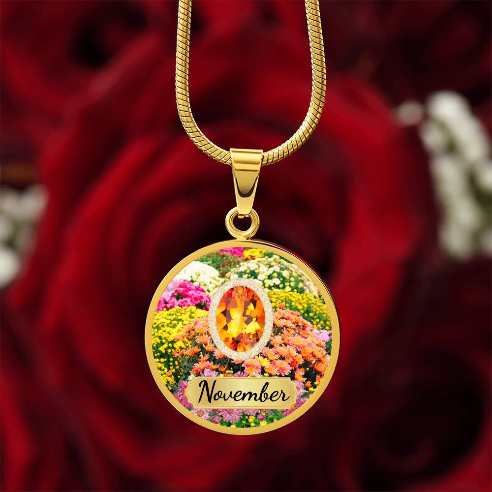 Birth Month Circle Pendant Necklace: November