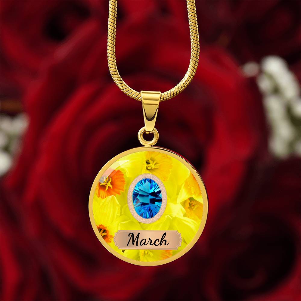 Birth Month Circle Pendant Necklace: March