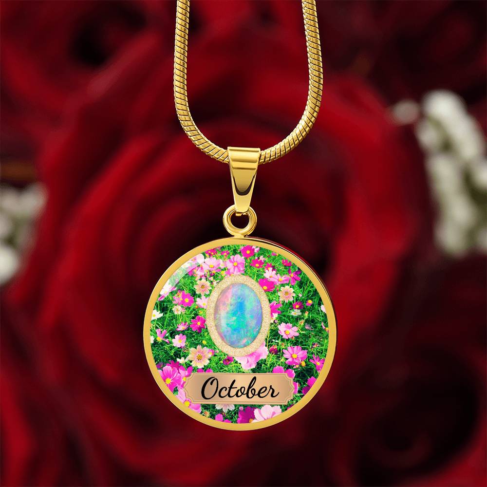 Birth Month Circle Pendant Necklace: October