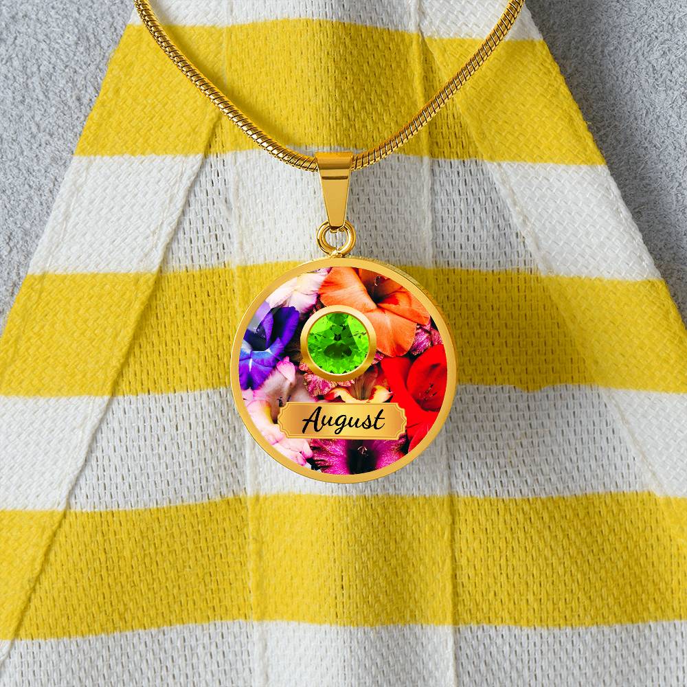 Birth Month Circle Pendant Necklace: August