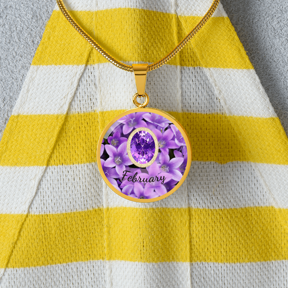 Birth Month Circle Pendant Necklace: February